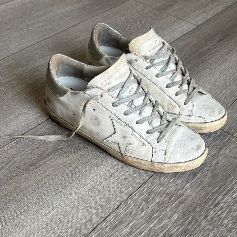 Golden Goose White and Gray Star Sneakers